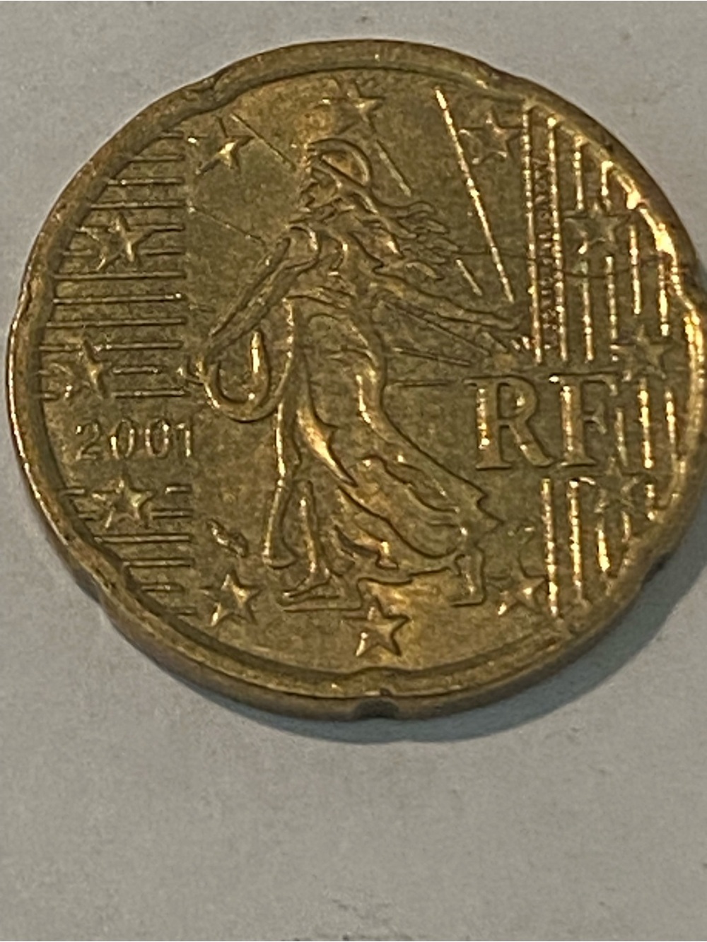 France 20 Euro Cent Coin 2001 made of Nordic gold.